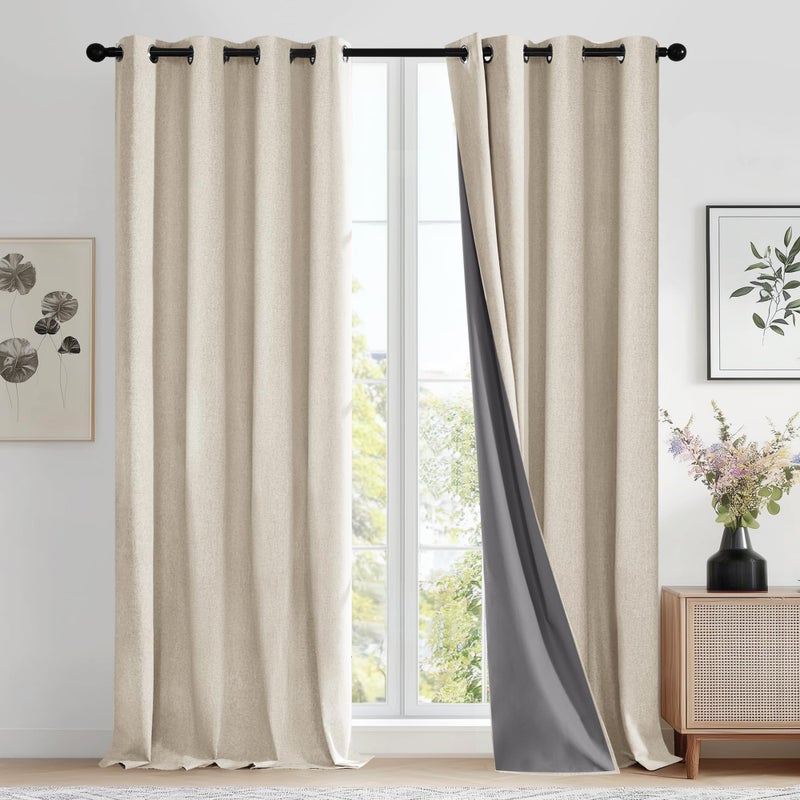 Deconovo Linen 100% Blackout Grommet Curtains for Bedroom and Living Room,Flaxen,52x72 inches,2 Panels - Image 1